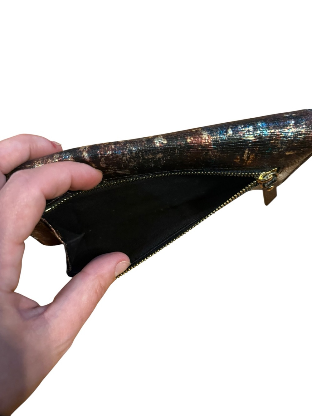 Lodis Metallic Brown with Blue Accent Leather Clutch - Picture 4 of 5